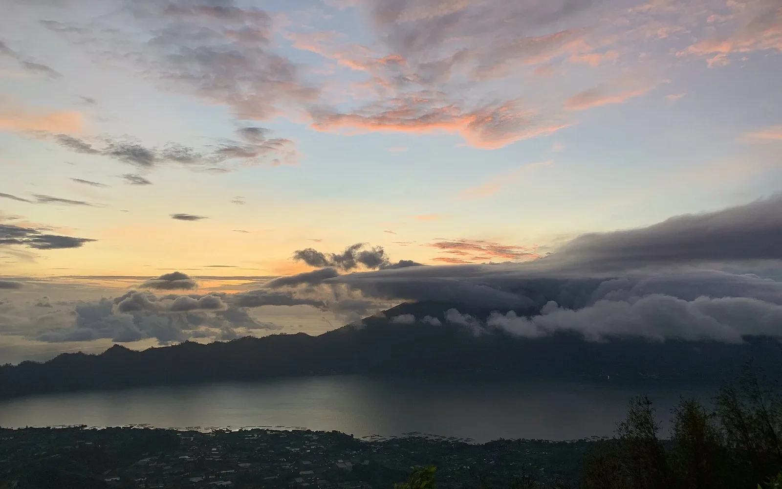 Sunrise over the caldera from Mount Batur, Kintamani, Bali