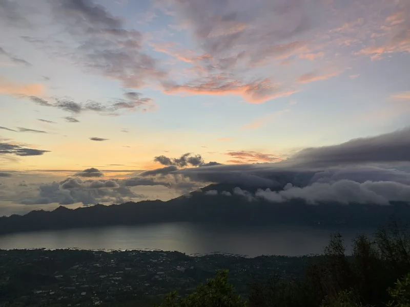 Sunrise over the caldera from Mount Batur, Kintamani, Bali