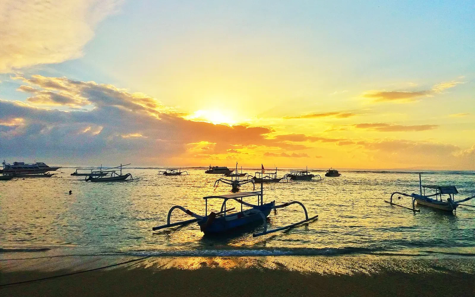 Calm morning shallows at Sanur beach, East Denpasar, Bali