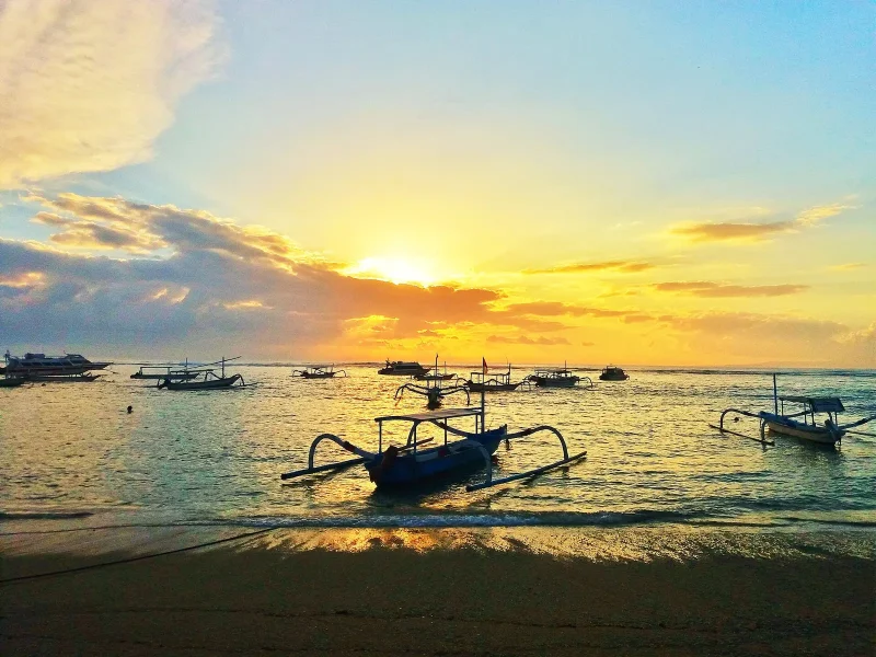 Calm morning shallows at Sanur beach, East Denpasar, Bali