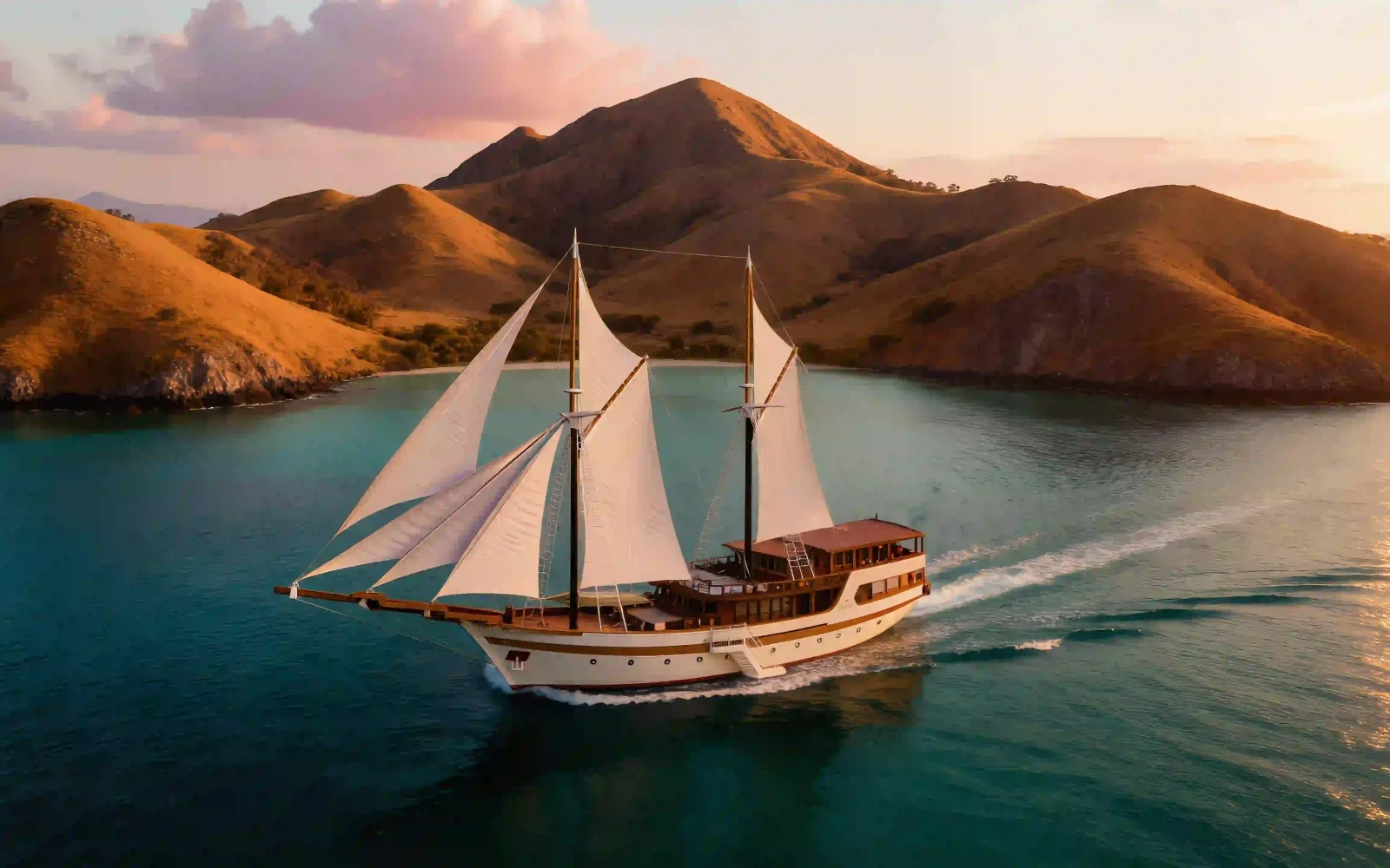 Phinisi boat sailing in Komodo National Park