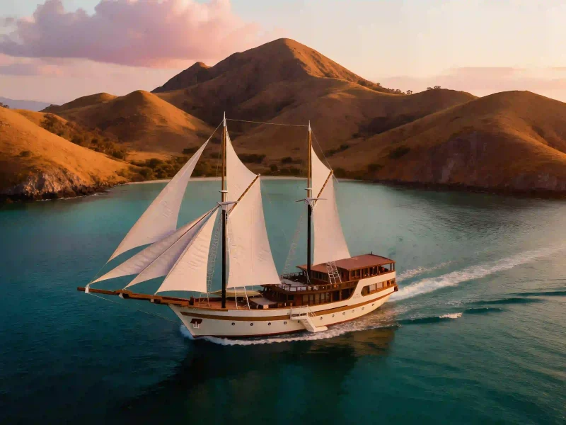 Phinisi boat sailing in Komodo National Park