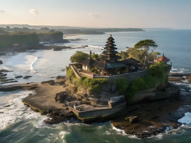 Tanah Lot sea temple at golden hour, Bali